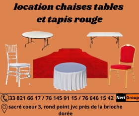 LOCATION DE CHAISES, TABLES et  TAPIS ROUGE 02