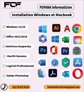 Installation de Macbook et Windows 11/10/7/MacOS et logiciels sur Mac et PC informaticien Installation de  Windows 11/10/7 et tout type de logiciels d