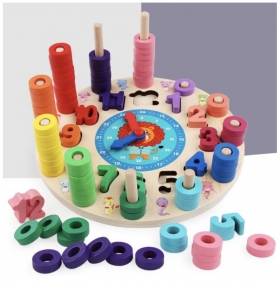 PUZZLE INSTRUCTIF DE MONTRE EN BOIS Un jouet éducatif, d’apprentissage des paramètres de la montre pour enfants. Il est fait en bois avec des jeux de couleurs et de formes pour un développement harmonieux psychosensoriel.