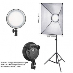 Paire softbox lumière studio LED COMPOSANTS DU COLIS : (2) Softbox Photo Studio avec lampe LED de 45 W à intensité variable, (2) pied d
