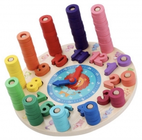 PUZZLE INSTRUCTIF DE MONTRE EN BOIS Un jouet éducatif, d’apprentissage des paramètres de la montre pour enfants. Il est fait en bois avec des jeux de couleurs et de formes pour un développement harmonieux psychosensoriel.