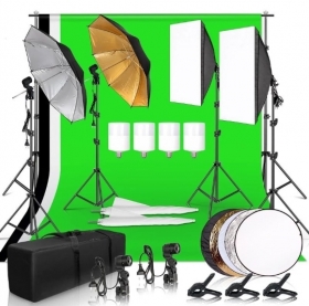 Ensemble kit softbox complet lumière  Kit eclairage pour Studio photo,boite à lumiere ,arriere plan,vert noir blanc, 2paraluie avec ampoule , 1 reflecteur , 2 softbox pour la prise des photos et videos