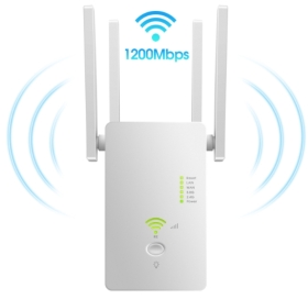 Répéteur wifi 1200Mbps Répéteur wifi 1200 Mbps, disposant de 4 antennes : 2,4 et 5Ghz. Vous pouvez surfez sans vous souciez de la qualité du réseau. Idéal pour maison et bureau.