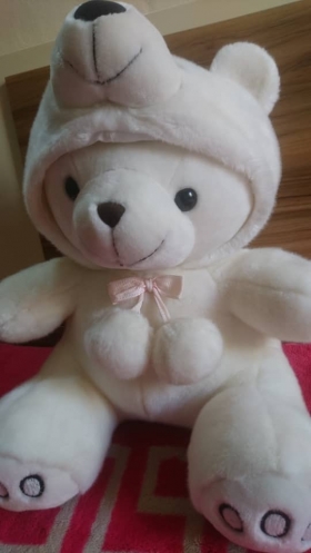 Nounours Soft Teddy Bear Voici une Magnifique Peluche Ours Teddy Bear avec sa douce Couleur Blanche et sa belle Capuche en forme de tête d